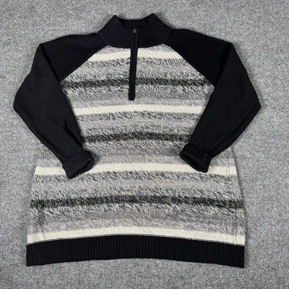 Eddie Bauer Sweater Womens L Black Gray 1/4 Zip Knit Pullover Mock Neck